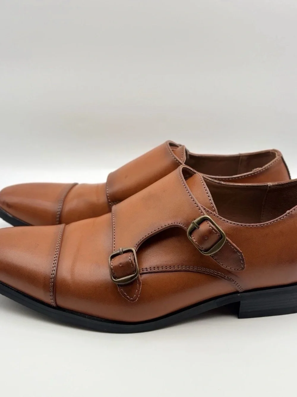 Men's Double Monk Strap Oxfords - Cognac Brown Leather